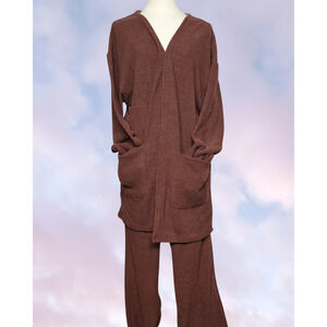 NWT Yitty Pet Me Brown Two Piece Comfy Cardigan Wide Leg Pant  Fuzzy Soft  Set